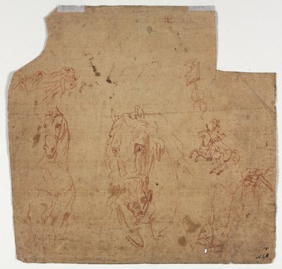Croquis de chevaux et de cavaliers recto, 17ème siècle - Unbekannt
