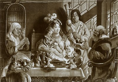 Flûtes à bec soprano et cornemuses, gobelin de Bruxelles conçu par Jacobus Jordaens, 1948 - Unbekannt