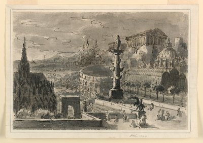 Décor de scène, agglomération de divers bâtiments - Unbekannt