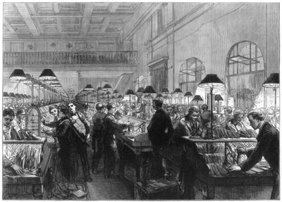 Bureau de tri et de timbrage, Poste générale, Londres, 1875 - Unbekannt