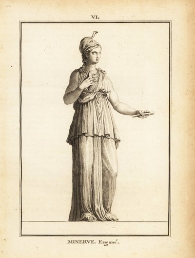 Statue de Minerve Ergane, déesse romaine de la sagesse, avec casque et serpent - Unbekannt