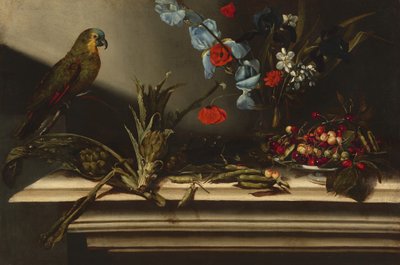 Nature morte avec artichauts et un perroquet, 17ème siècle - Unbekannt