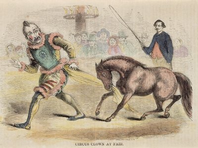 Clown de rue et bateau à vapeur. Image du premier livret du 19ème siècle - Unbekannt
