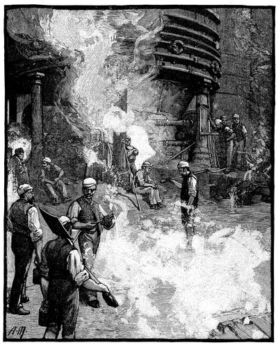 Coulée de haut fourneau et moulage de fer en gueuses, usines de fer et d
