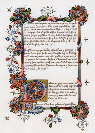 Page de texte avec initiale illuminée, début du 15e siècle - Unbekannt