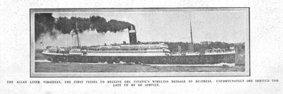 Le paquebot Virginian de la compagnie Allan, le premier navire à recevoir le message sans fil..., 20 avril 1912 - Unbekannt