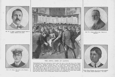 La terrible nouvelle à Lloyds, avec des portraits de certains de ceux à bord du Titanic, 20 avril 1912 - Unbekannt