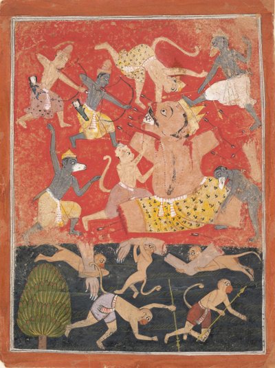 Le Démon Kumbhakarna est vaincu par Rama et Lakshmana, vers 1670 - Unbekannt