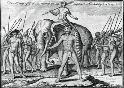 Le roi de Cochin chevauchant un éléphant, accompagné de ses Nayros, vers 1745 - Unbekannt