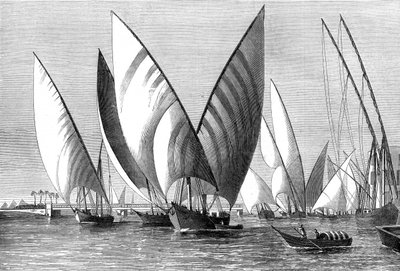 Le fleuve au pont de Boulak, Le Caire, avec des dahabiehs passant, 1874 - Unbekannt
