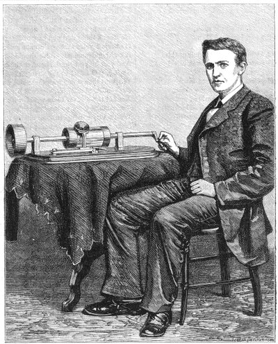 Thomas Alva Edison, inventeur américain, avec un modèle précoce de son phonographe, 1878 - Unbekannt