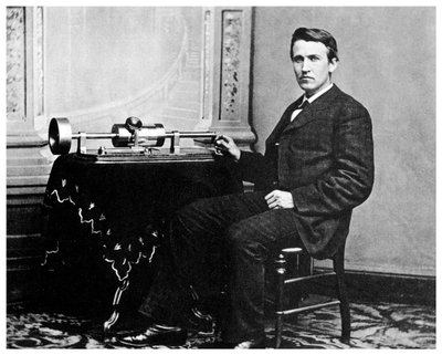 Thomas Alva Edison, inventeur américain, avec son phonographe, vers 1878 - Unbekannt
