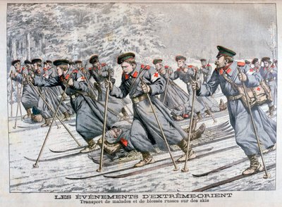 Transport de troupes russes malades et blessées sur des skis, guerre russo-japonaise, 1904 - Unbekannt