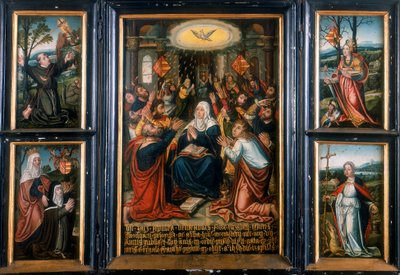 Triptyque, avec le panneau central montrant le Saint-Esprit à la Pentecôte - Unbekannt