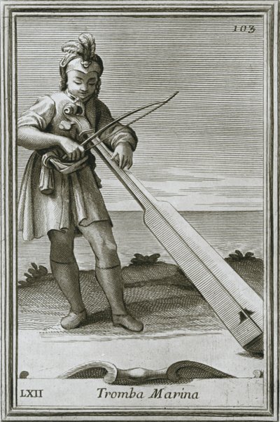 Trumscheit tromba marina, gravure du livre de F. Bonanni Cabinetto armonico, Rome, 1722, 1948 - Unbekannt