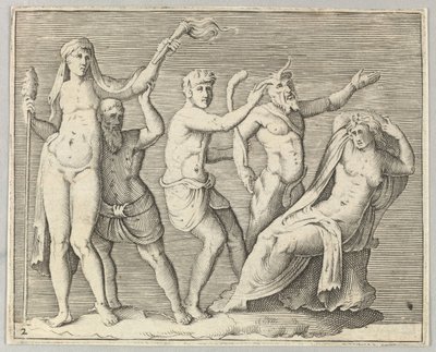 Deux figures, un faune et un satyre approchant une femme allongée - Unbekannt