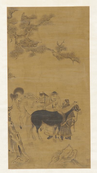 Deux hommes et deux chevaux sous un pin, dynastie Qing, 18e siècle - Unbekannt