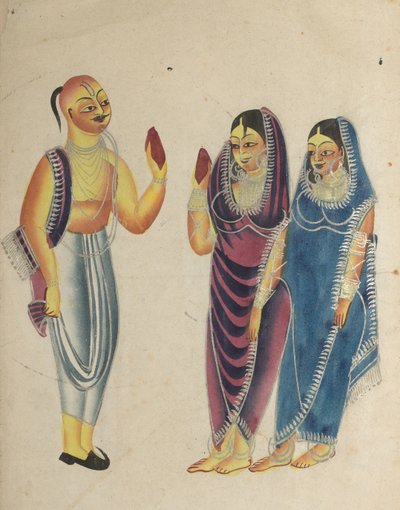 Dévot Vaishnava avec deux femmes, 1800s - Unbekannt