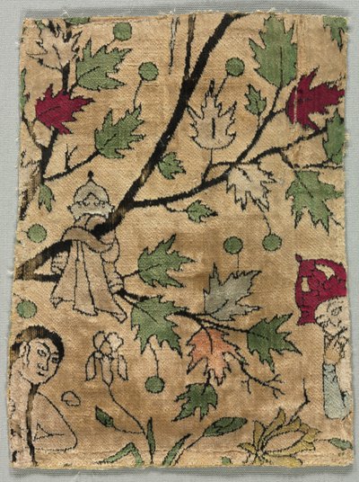 Fragment de velours, Khusrau voit Shirin se baigner, 1550-99 - Unbekannt