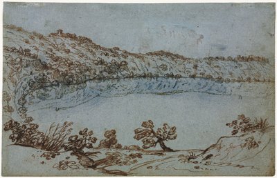 Vue du lac de Nemi recto Petit groupe de ruines romaines verso, vers 1650 - Unbekannt