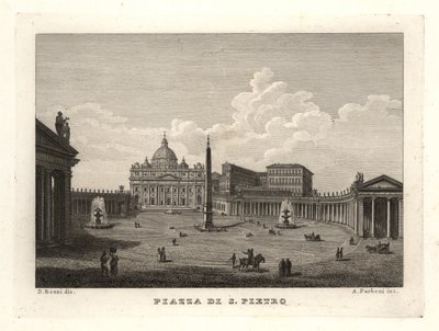 Vue de la place Saint-Pierre, Piazza di S. Pietro, avec la basilique Saint-Pierre et l