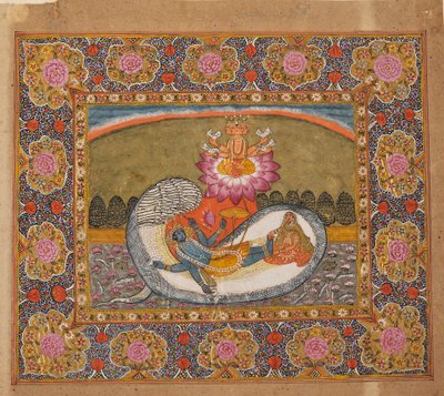 Vishnu et Lakshmi sur le serpent Shesha, avec Brahma sur le lotus, probablement fin du 19ème siècle - Unbekannt