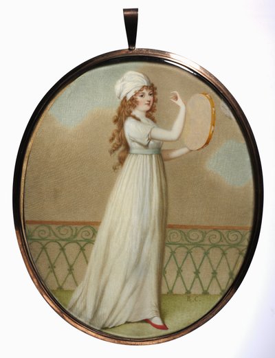 Femme avec un tambourin, en costume néoclassique, milieu à fin du 19e siècle - Unbekannt
