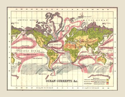 Carte du monde montrant les courants océaniques, 1902 - Unbekannt
