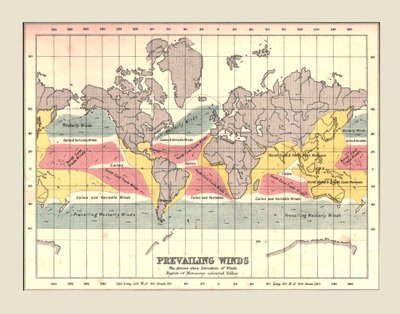 Carte du monde montrant les vents dominants, 1902 - Unbekannt