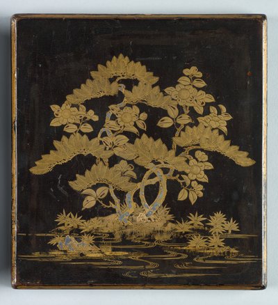 Boîte à écrire Suzuribako avec motif de pin, camélia et bambou, 1400s - Unbekannt