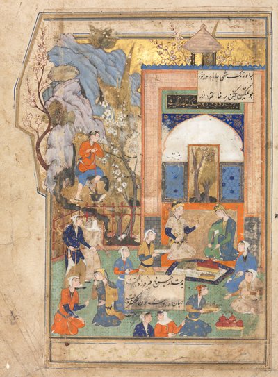 Yusuf et Zulaykha recto, illustration et texte vers persans dans une anthologie..., c. 1556-65 - Unbekannt