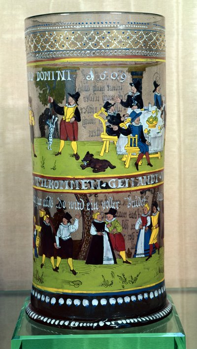 Un Humpen allemand émaillé, daté de 1609, décoré de scènes de célébration - Unbekannt Unbekannt