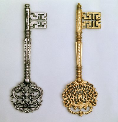 Clés de gauche à droite : design de chambellan cérémoniel incorporant le chiffre royal, début du XVIIIe siècle doré. Acier XVIIIe siècle - Unbekannt Unbekannt