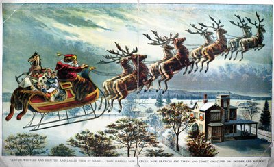 Première sortie du Père Noël avec traîneau et rennes, illustration pour Une visite de Saint-Nicolas, par Clement Clarke Moore (1779-1863) 1890s - Unbekannt Unbekannt