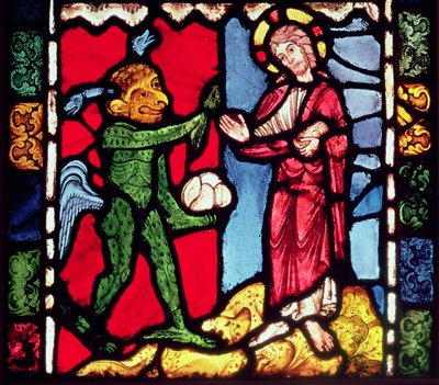 Vitrail de la cathédrale de Troyes montrant la Tentation du Christ dans le désert, c.1225 - Unbekannt Unbekannt