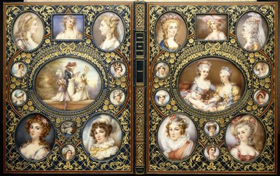 Reliure avec vingt-quatre miniatures de portraits, du livre "Costumes caractéristiques français" de Richard Brinsley Peake, 1816 - Unbekannt
