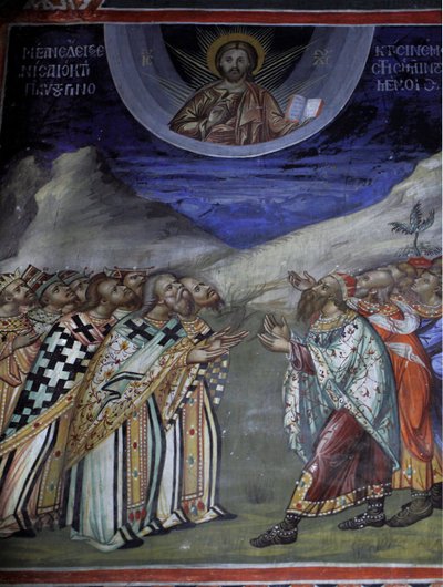 Christ en gloire contrôlant les forces temporelles et spirituelles Fresque byzantine du monastère Agios Ioannis Lampadistis, Saint-Jean Lampadistis XIe siècle Chypre Églises peintes Site UNESCO Troodos, Chypre - William M. Timlin