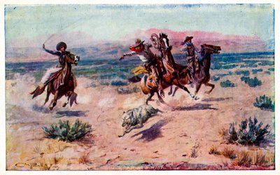 Cowboys à cheval attrapant un loup - Unbekannter Künstler