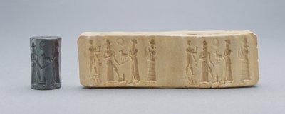 Sceau cylindrique, montré avec impression en plâtre, vieux babylonien, c.19e-18e av. J.-C. - Unbekannt