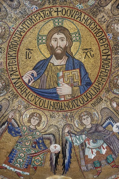 Dôme du transept : mosaïque "Christ Pantocrator bénissant entre anges et archanges", XIIe siècle, Chapelle Palatine, Palais des Normands, Palerme, Sicile, Italie - Unbekannter Künstler