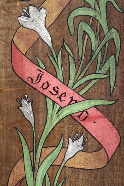 Dessin. Fleurs et un ruban avec le nom Joseph écrit dessus - Unbekannt