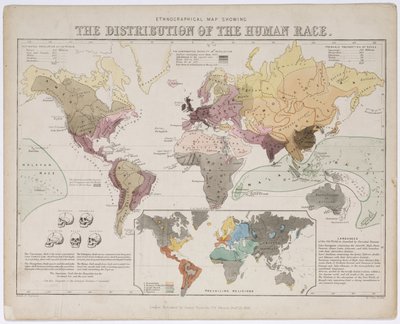 Carte ethnographique montrant la distribution de la race humaine - Unbekannt