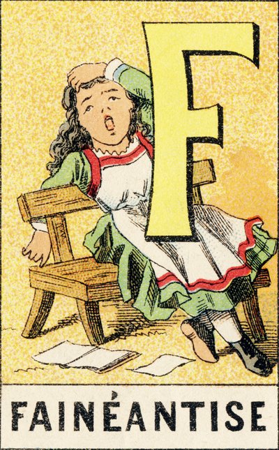 F : Fainéantise - Gravure extraite de ABCD des petites filles. Pellerin & Cie, imprimeur-éditeur, Épinal, vers 1890. Série A. - Unbekannt