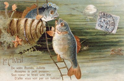 Carte postale française avec image de deux poissons - Unbekannter Künstler