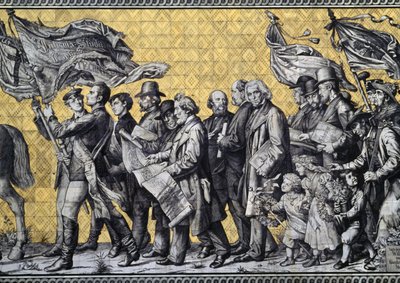 Furstenzug, ou Procession des Princes, à Augustusstrasse, composée de 25 000 carreaux de Meissen, détail, Dresde, Saxe, Allemagne - Benjamin Baud