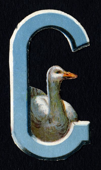 G comme Oie. Découpis de coléoptères sur le thème des animaux. Gravure. Série de 26 chromolithographies gaufrées d