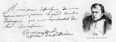 Écriture et signature de Napoléon Ier pendant la première période de sa carrière en tant qu