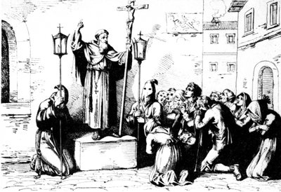 Un frère prêche aux gens sur une place à Rome. Gravure de Bartolomeo Pinelli XIXe siècle - Unbekannt