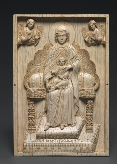 Plaque en ivoire avec Mère de Dieu en trône - Unbekannt