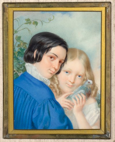 Garçon et fille avec une colombe - Unbekannter Künstler